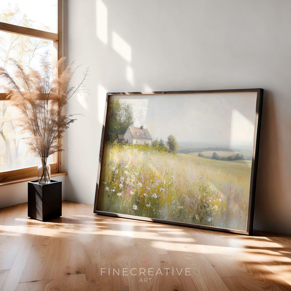 Cottage Wildflower Meadow Golden Field Country Landscape Travel Poster - Image 3