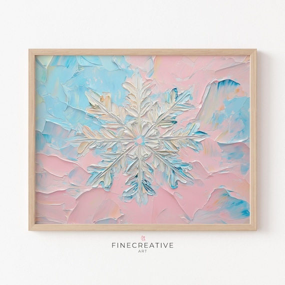 Pastel Snowflake Impasto Painting Pink Blue Winter Crystal Wall Poster
