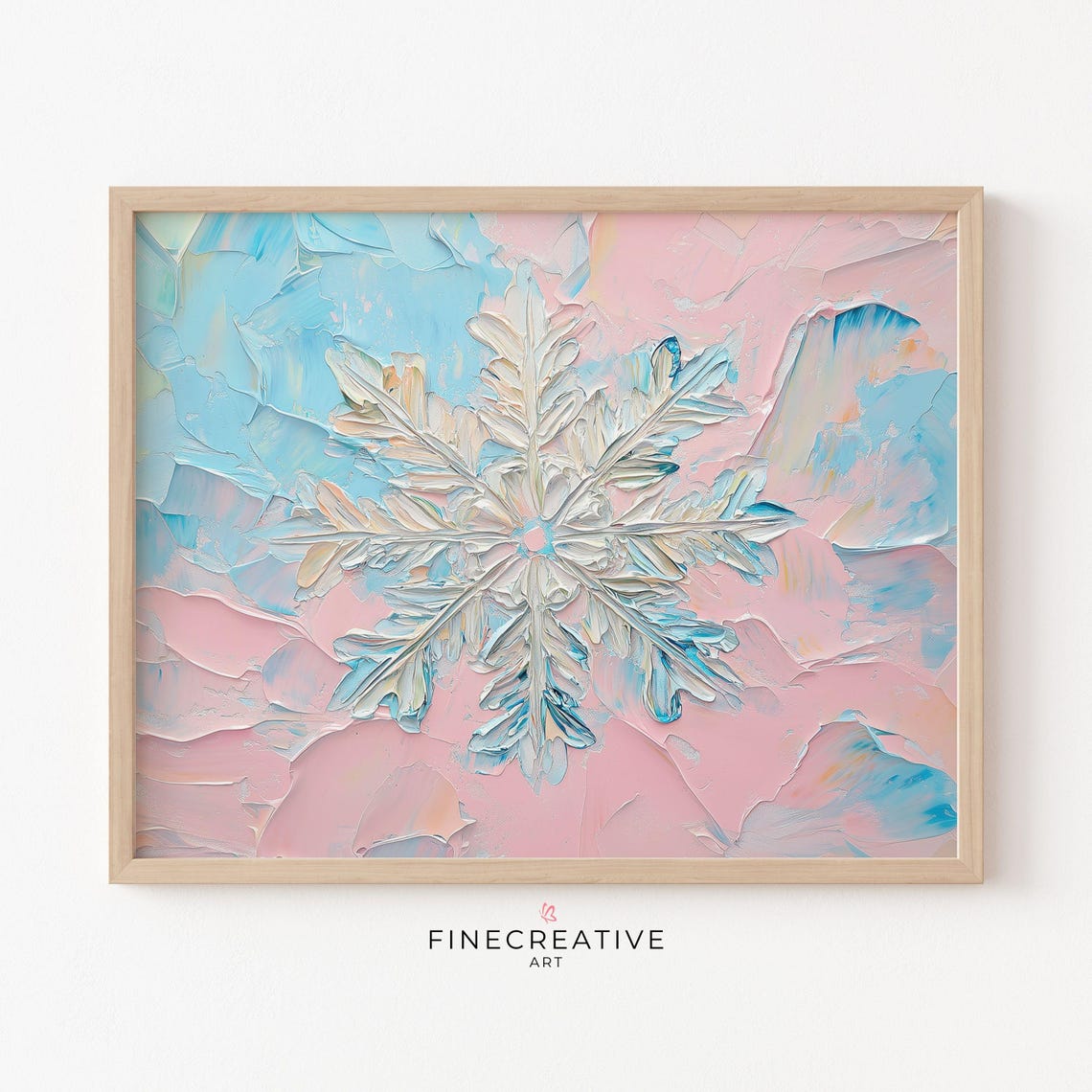 Pastel Snowflake Impasto Painting Pink Blue Winter Crystal Wall Poster