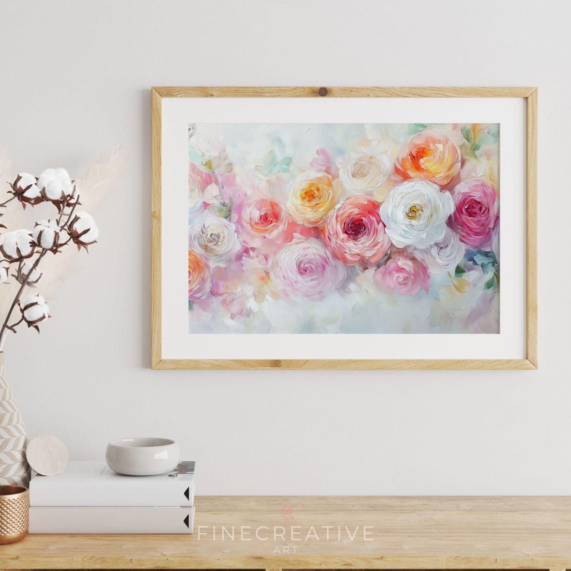 Pastel Roses And Peonies Bouquet Soft Floral Painting Wall Art - Image 4