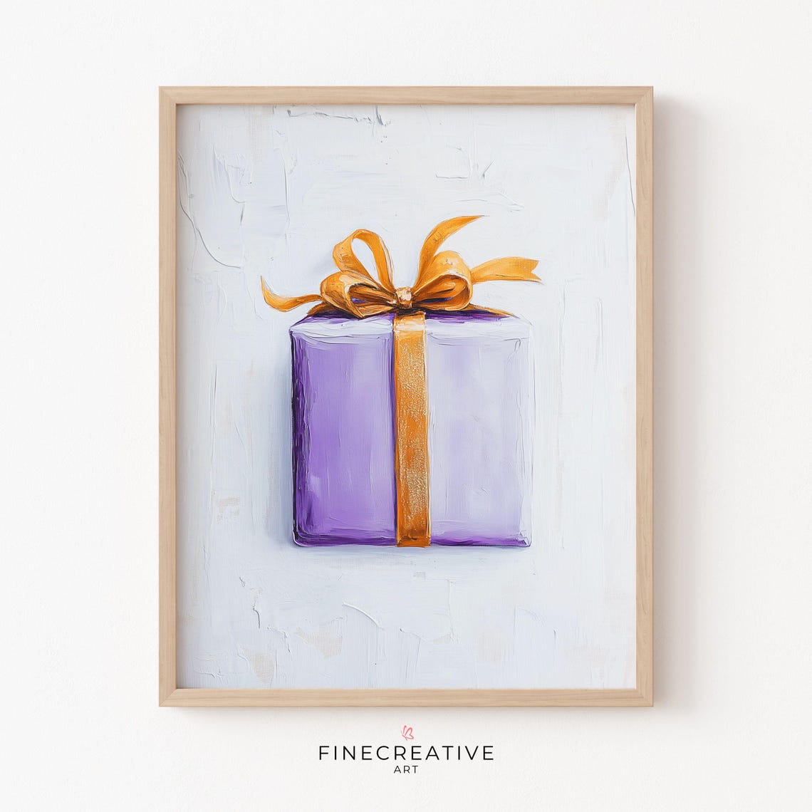 Purple Gift Box with Gold Ribbon Christmas Minimalist Poster