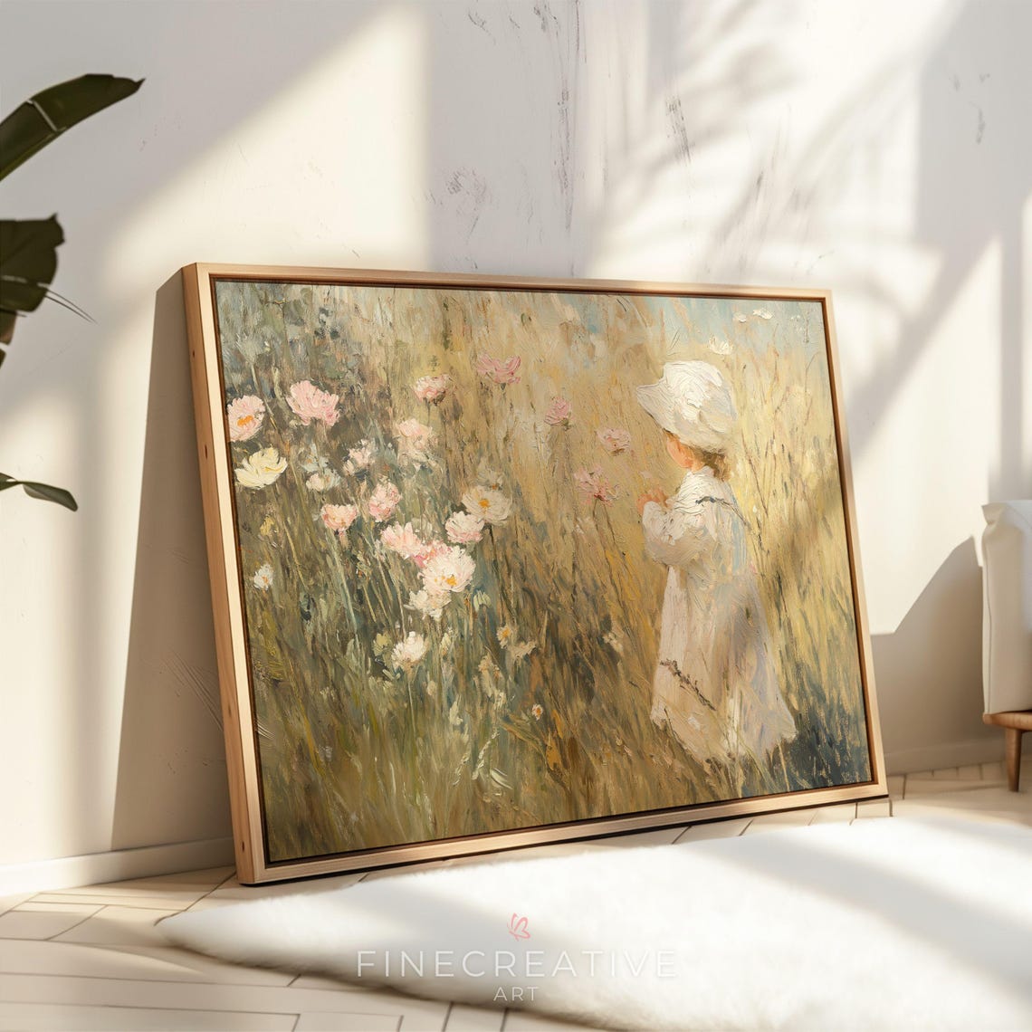 Little Girl In White Dress Among Golden Wildflowers Vintage Print - Image 3