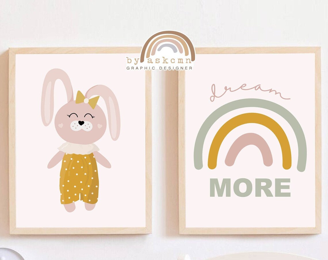 Nursery Wall Art Baby Room Poster Bunny Nursery Decor Rainbow Nursery Print Art Montessori Printables Poster Boho Nursery Wall Art - Image 7