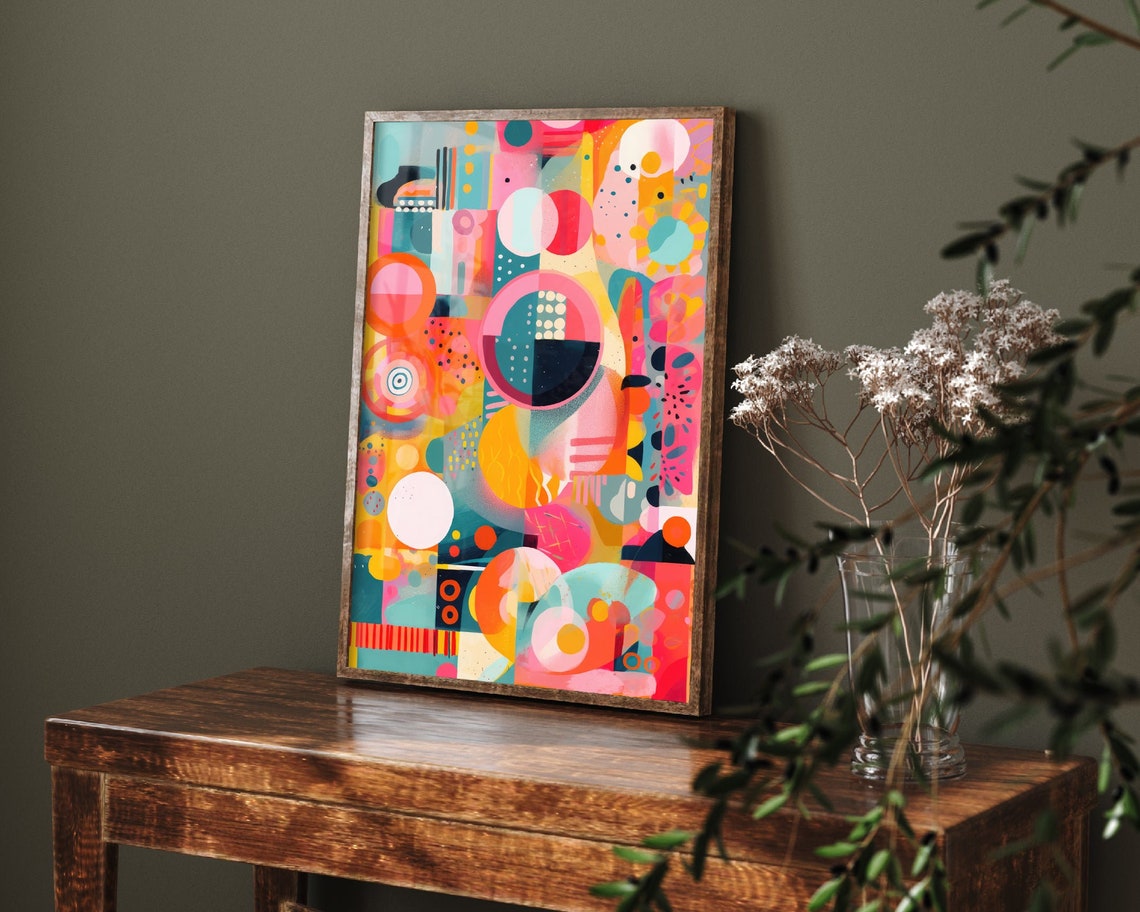 Playful Mid Century Abstract Circles in Coral and Teal Poster