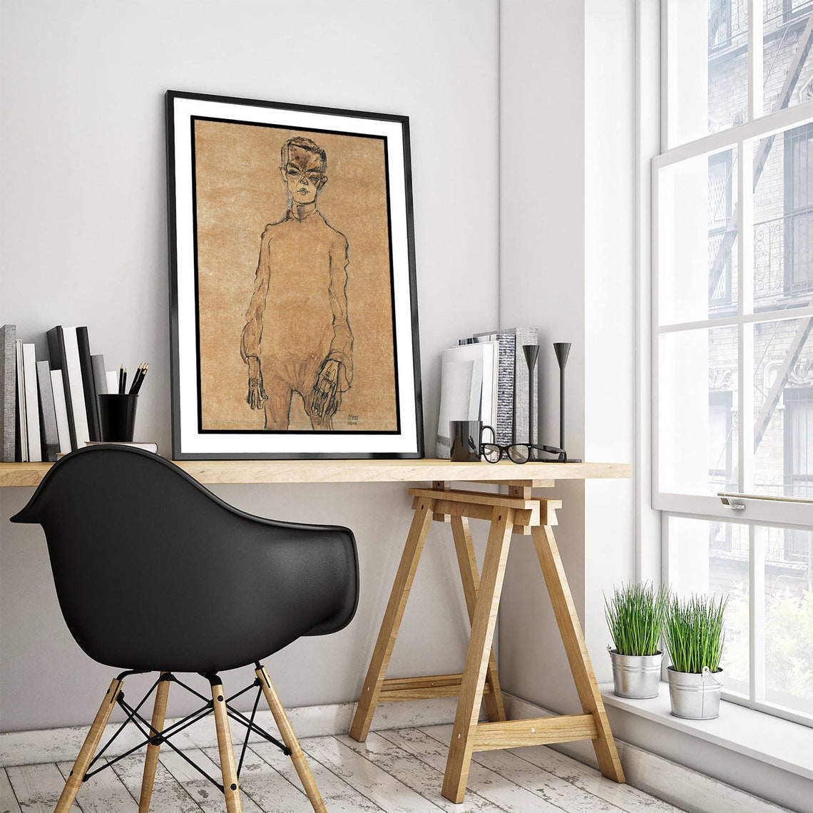 Egon Schiele Self Portrait 1910 Expressionist Sketch Art Poster - Image 3