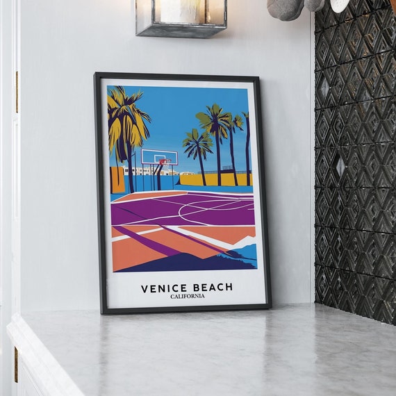 Venice Beach Basketball Court Art Print Coastal Decor