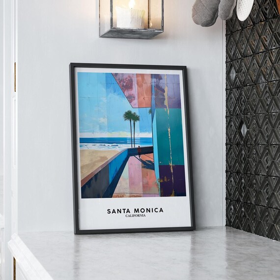 Santa Monica California Colorful Beach Walkway Palm Travel Poster