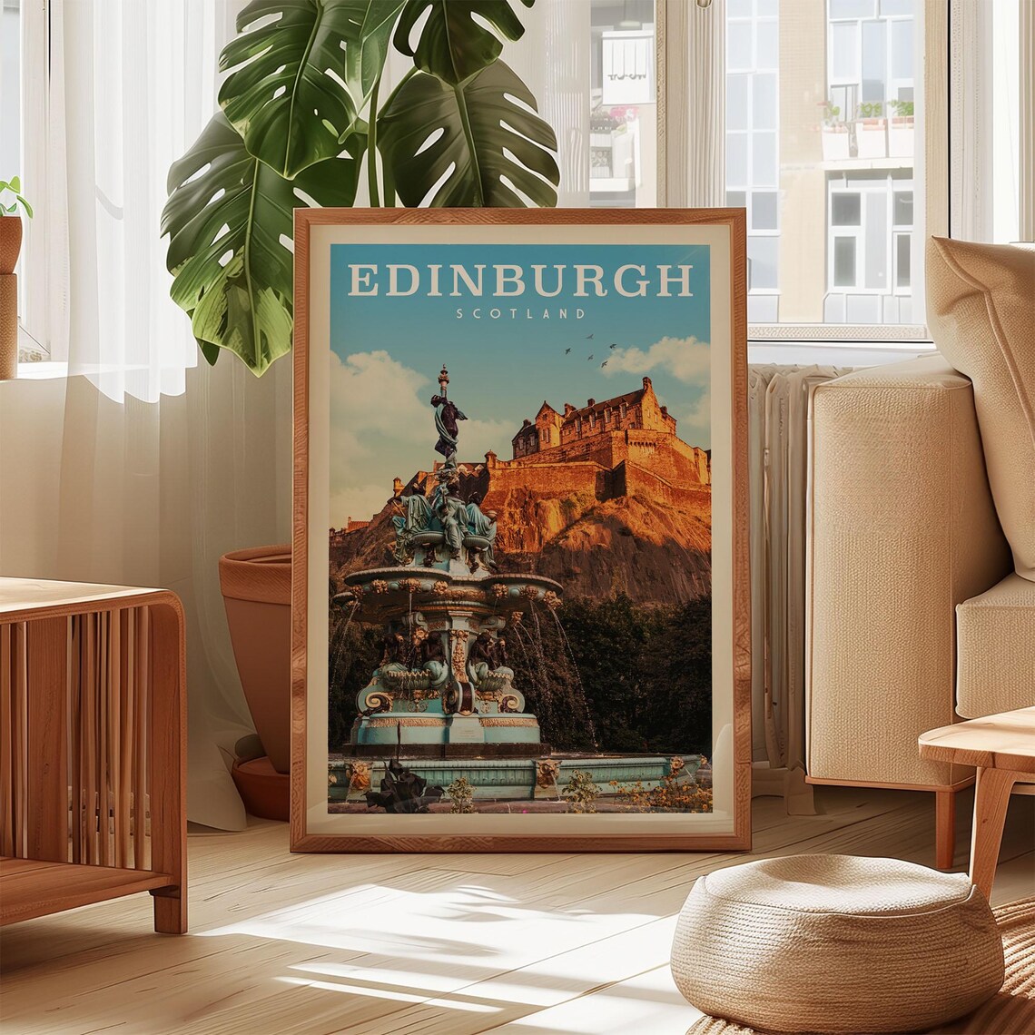 Edinburgh Scotland Travel Poster, Sunset City Print