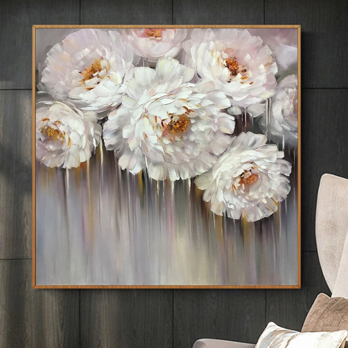 Abstract Peonies Painting Original Peony Oil Painting Flowers White Peony Art 3d Flower Painting Floral Oil Painting Peony Artwork