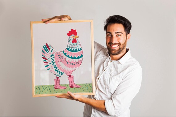 Preppy Room Chicken Pop Art Poster Funny Animal Illustration Home Trendy For Wall Decor