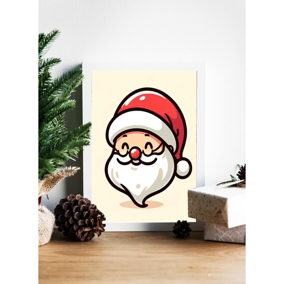 Cute Cartoon Santa Claus Face Christmas Holiday Kids Wall Print