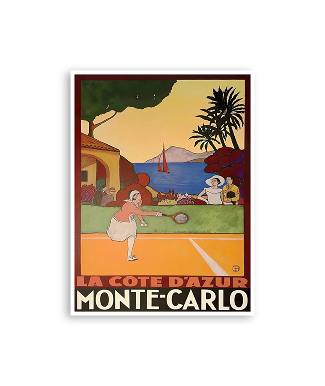 Monte Carlo Vintage French Riviera Tennis Seaside Travel Poster