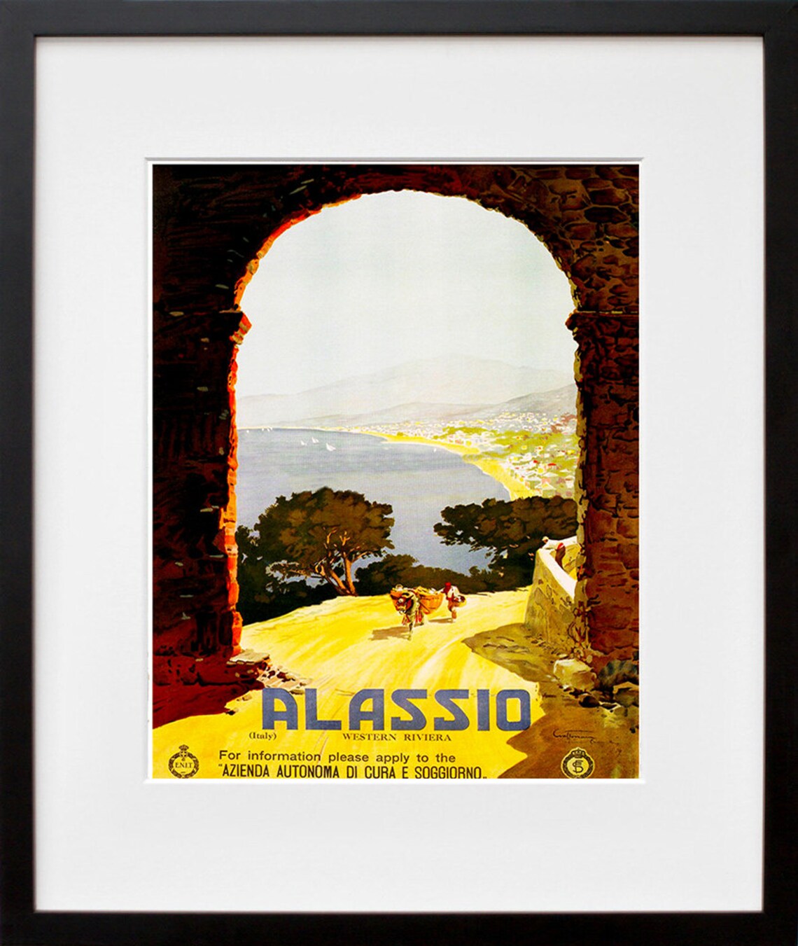 Alassio Italy Western Riviera Bay Arch Retro Italian Travel Poster - Image 2
