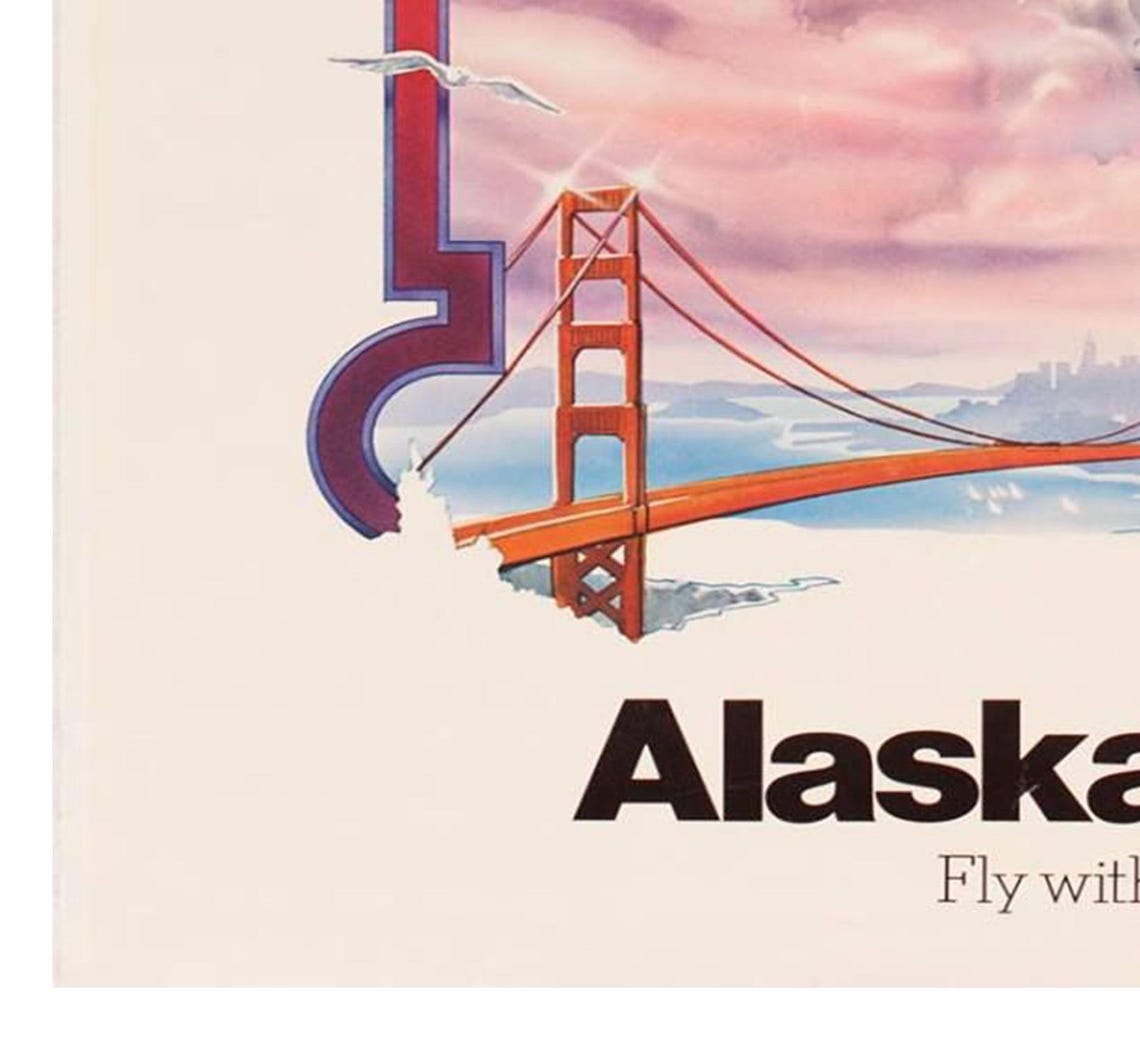 San Francisco Alaska Airlines Vintage Golden Gate Travel Poster - Image 2