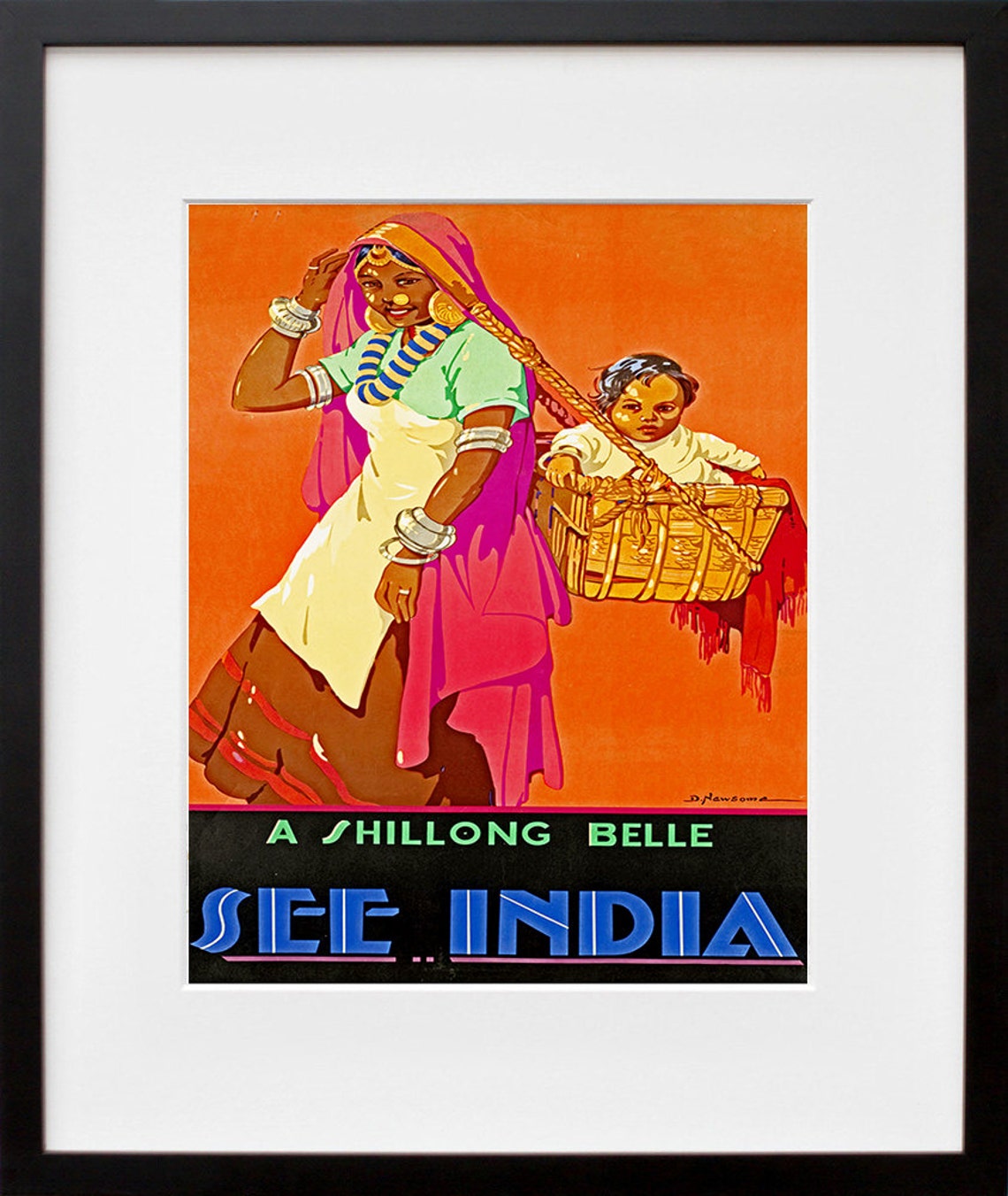A Shillong Belle See India Vintage Travel Poster Mother Child Art - Image 2