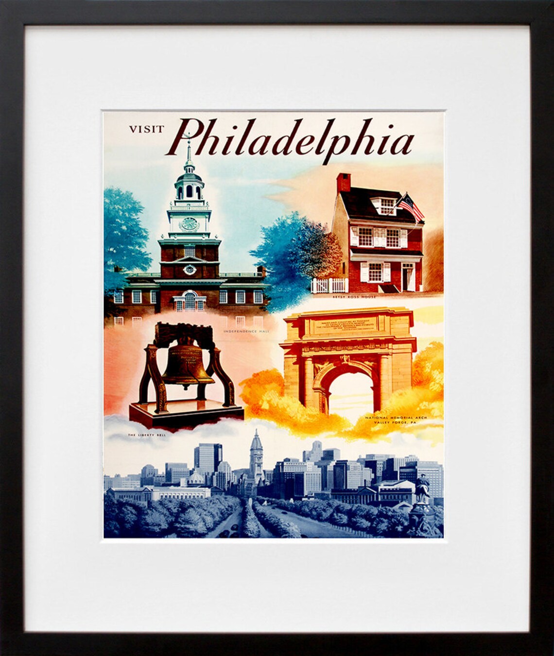 Visit Philadelphia Historic Landmarks Vintage Americana Travel Poster - Image 2