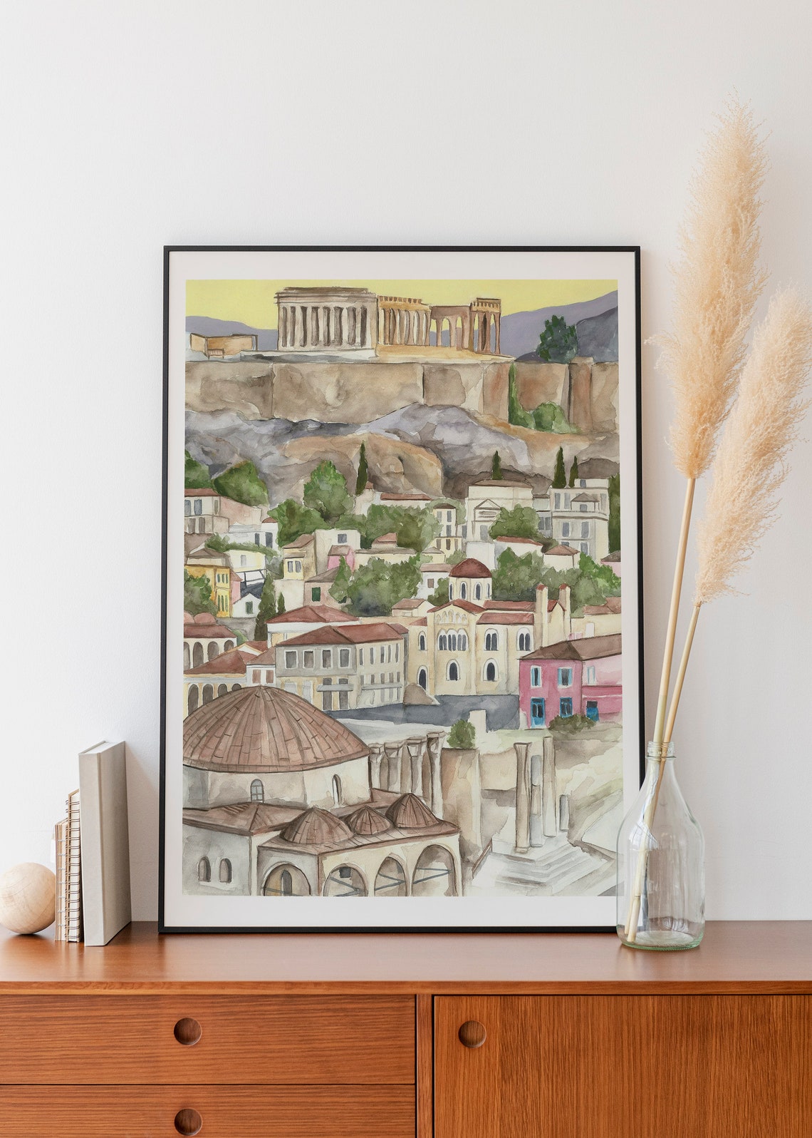 Athens Acropolis Parthenon Watercolor Cityscape Old Town View Poster - Image 3