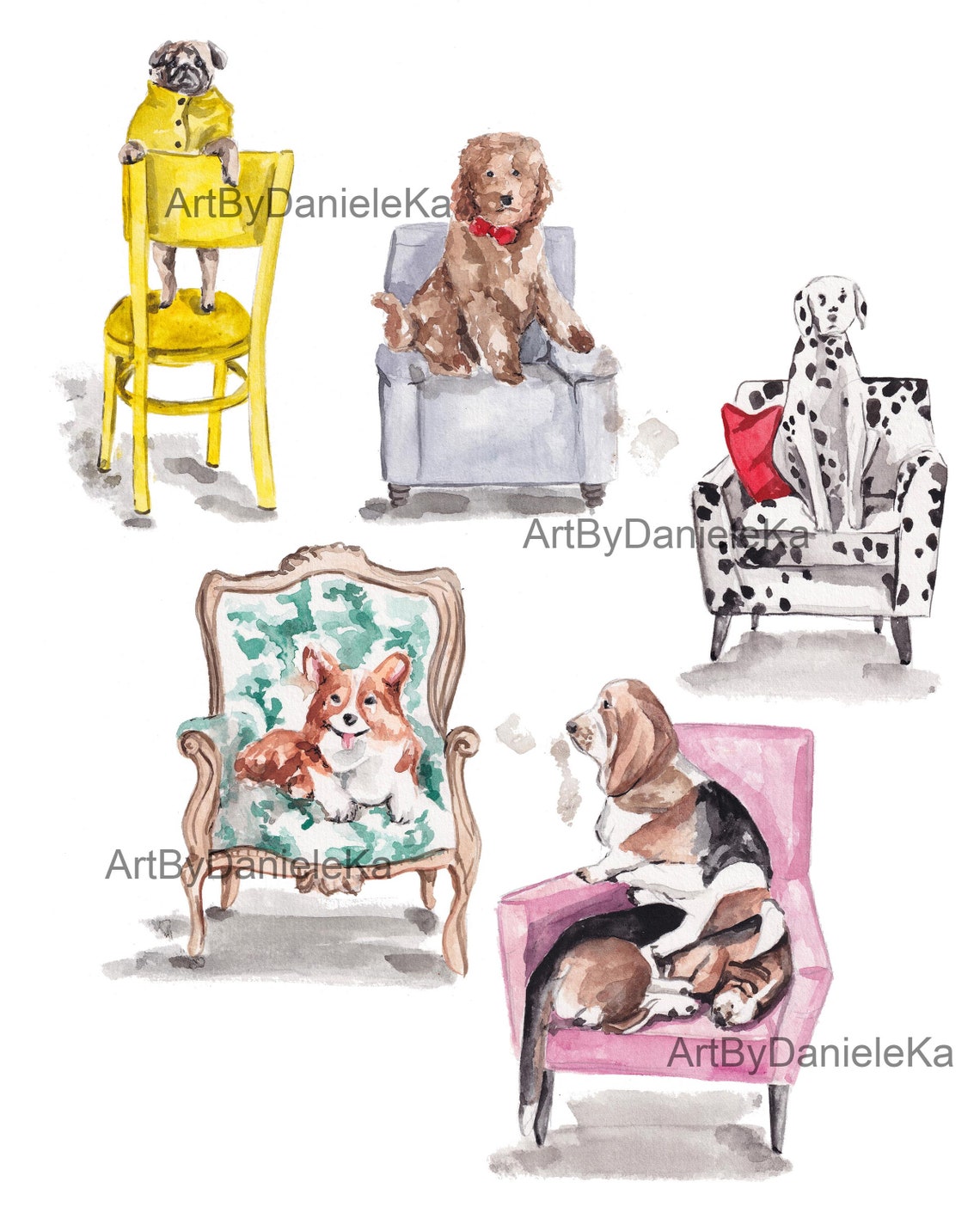 Dog On Chair Print Dog Illustration Dog Painting Dog Wall Decor Pug Art Print Corgi Poster Nursery Decor Animal Lover Art - Image 2