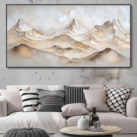 Abstract Painting On Cnavas Modern Unique Neutral Color Palette Art 3d Wabi Sabi Textured Mountain Wall Art Original Living Room Wall Decor