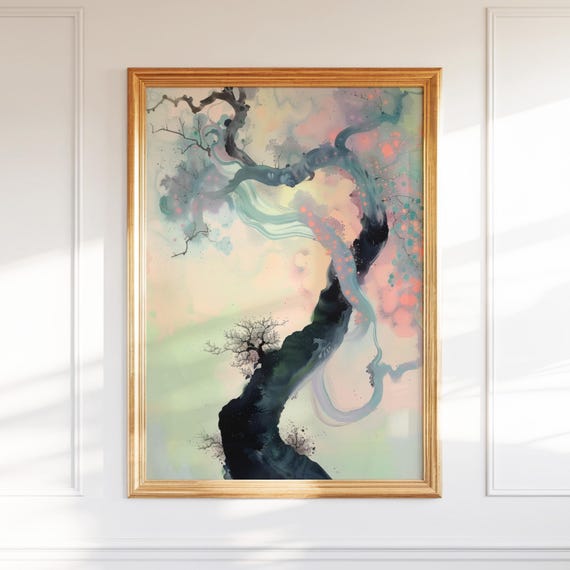 Bonsai Tree Wall Art Watercolor Ink Painting Zen Print Calming Decor Gift For Her Therapy Office