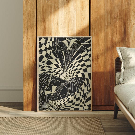 Abstract Black And White Optical Illusion Wall Art Print Modern Geometric Poster Minimalist Artwork For Home Decor