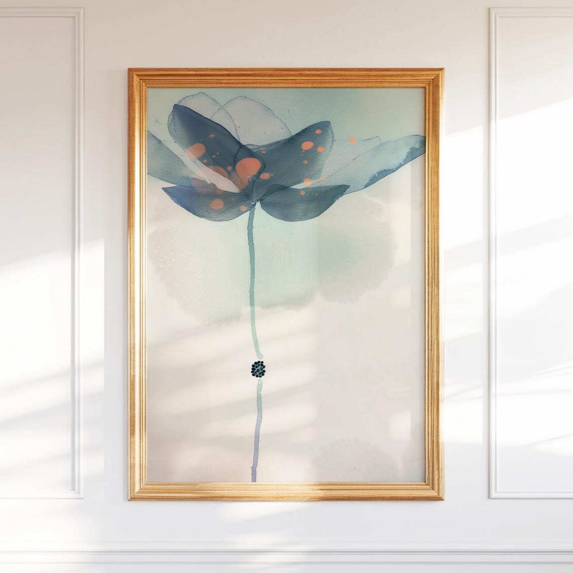Serene Ink Flower Watercolor Minimalist Zen Botanical Poster