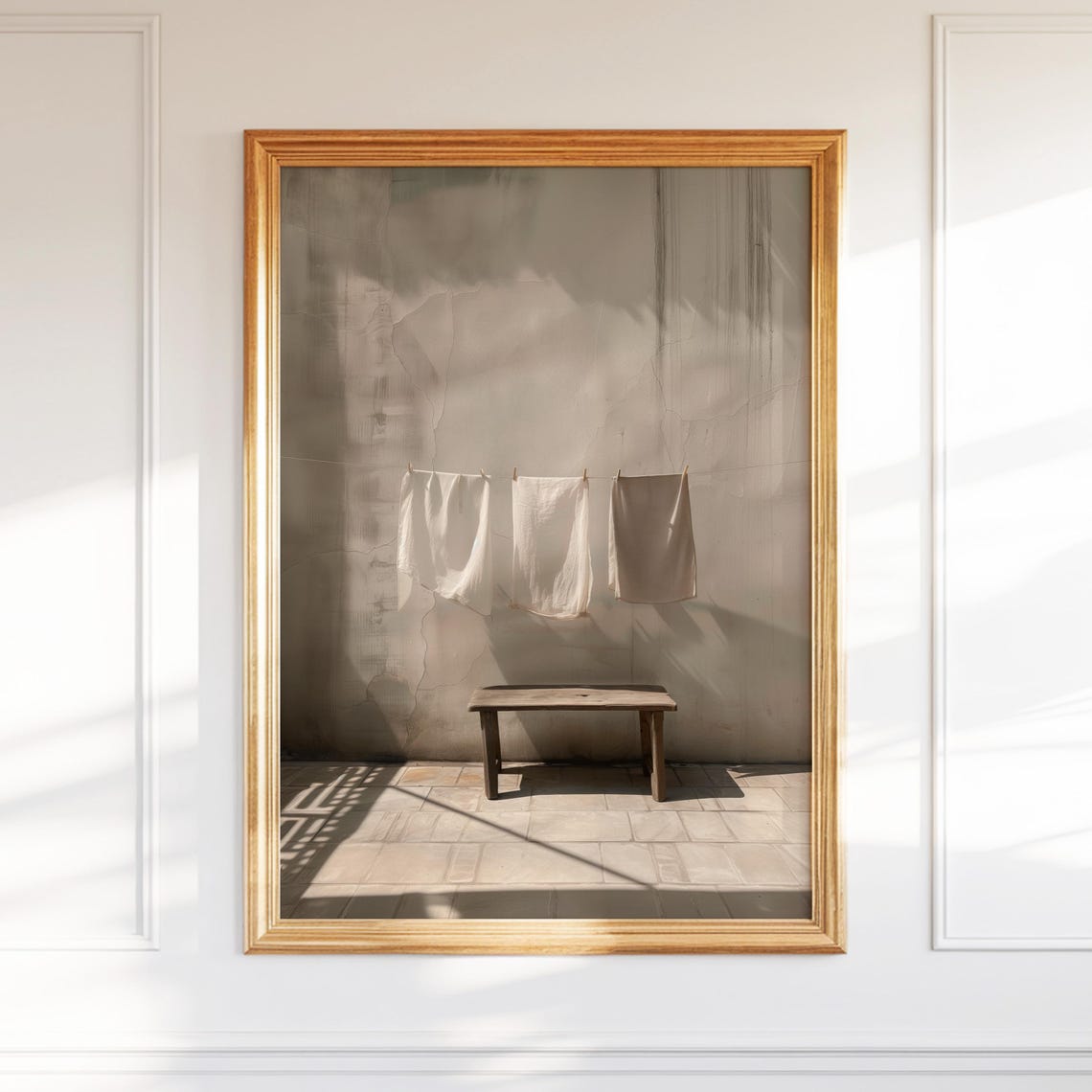 Sunlit Linen Drying Wall Neutral Wabi Sabi Minimalist Art Poster