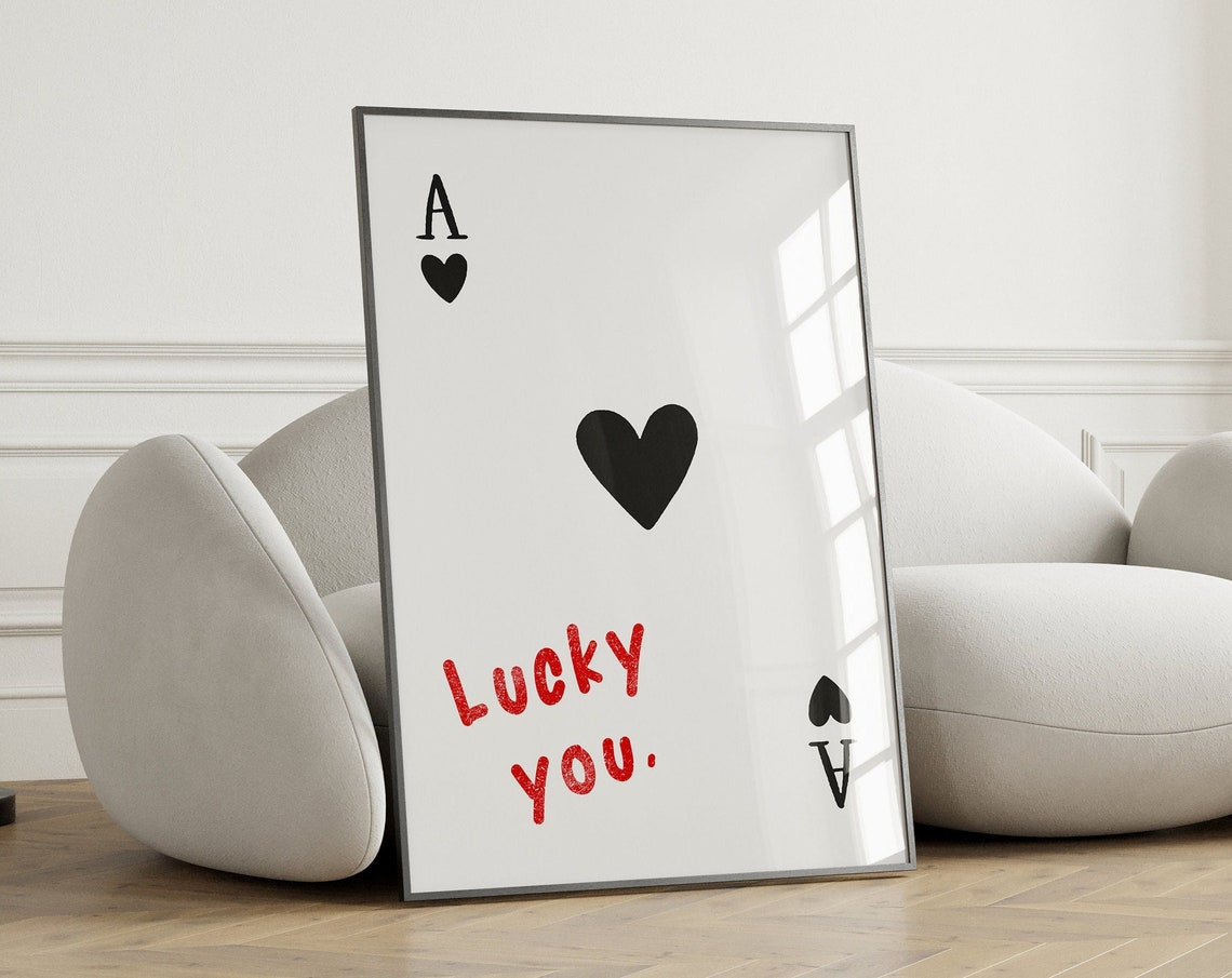 Lucky You Ace Of Hearts Playing Card Minimal Trendy Art Poster