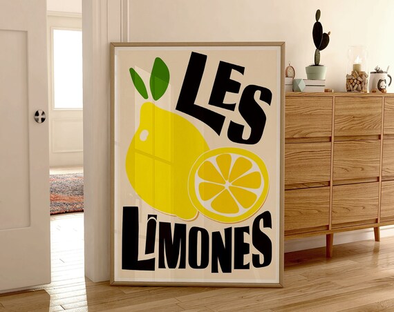 Les Limones Lemon French Typography Citrus Kitchen Gallery Poster