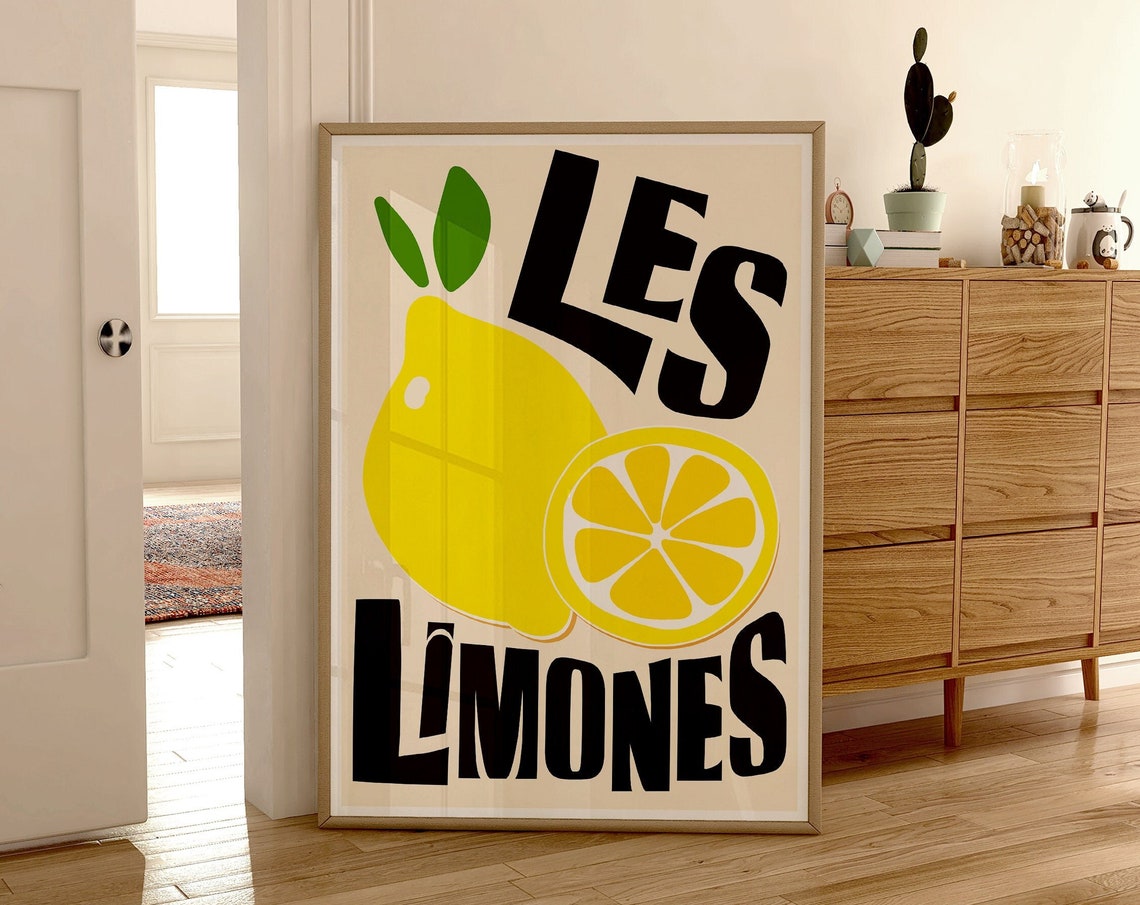 Les Limones Lemon French Typography Citrus Kitchen Gallery Poster