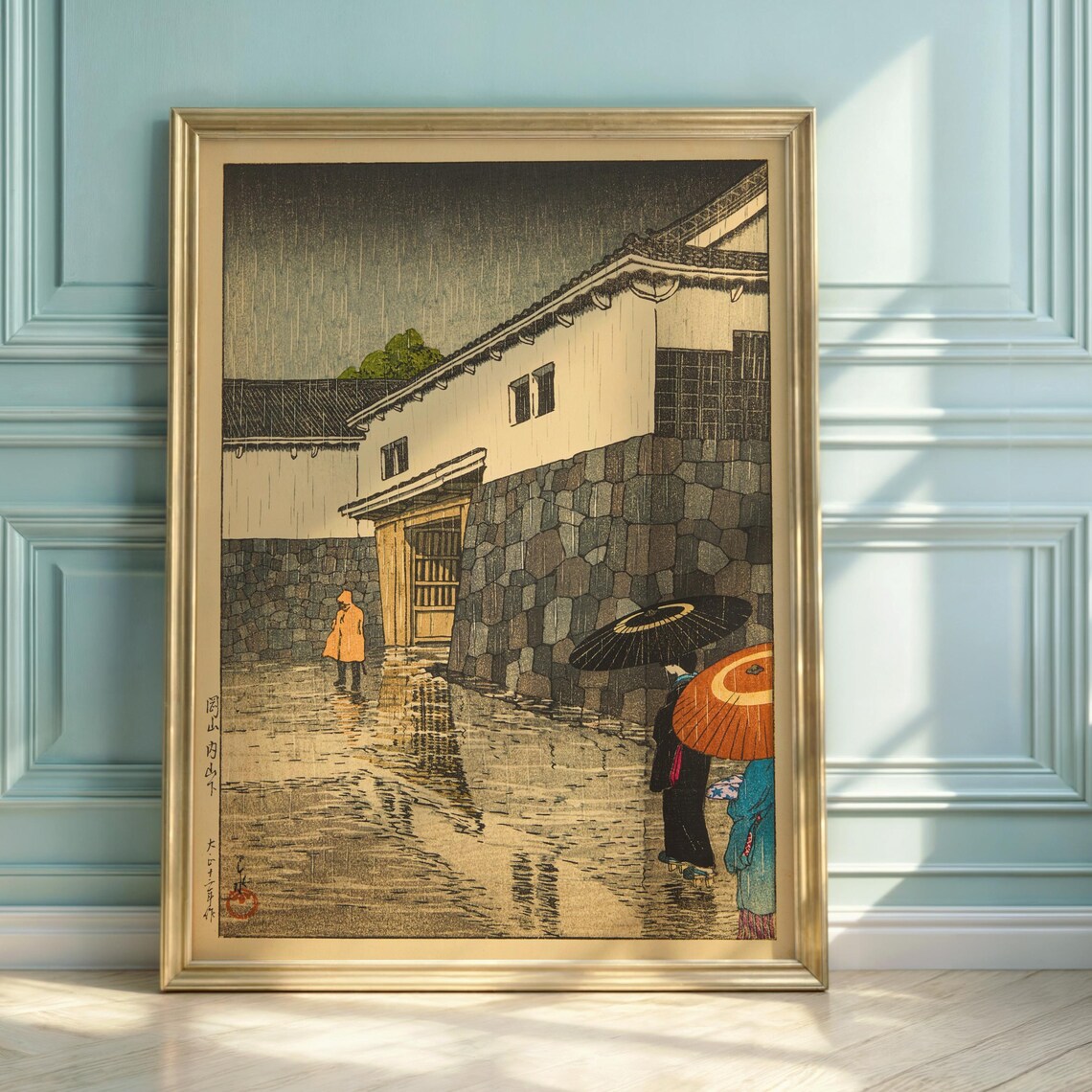 Hasui Kawase Uchiyamashita Rainy Street Umbrellas Japanese Art Print