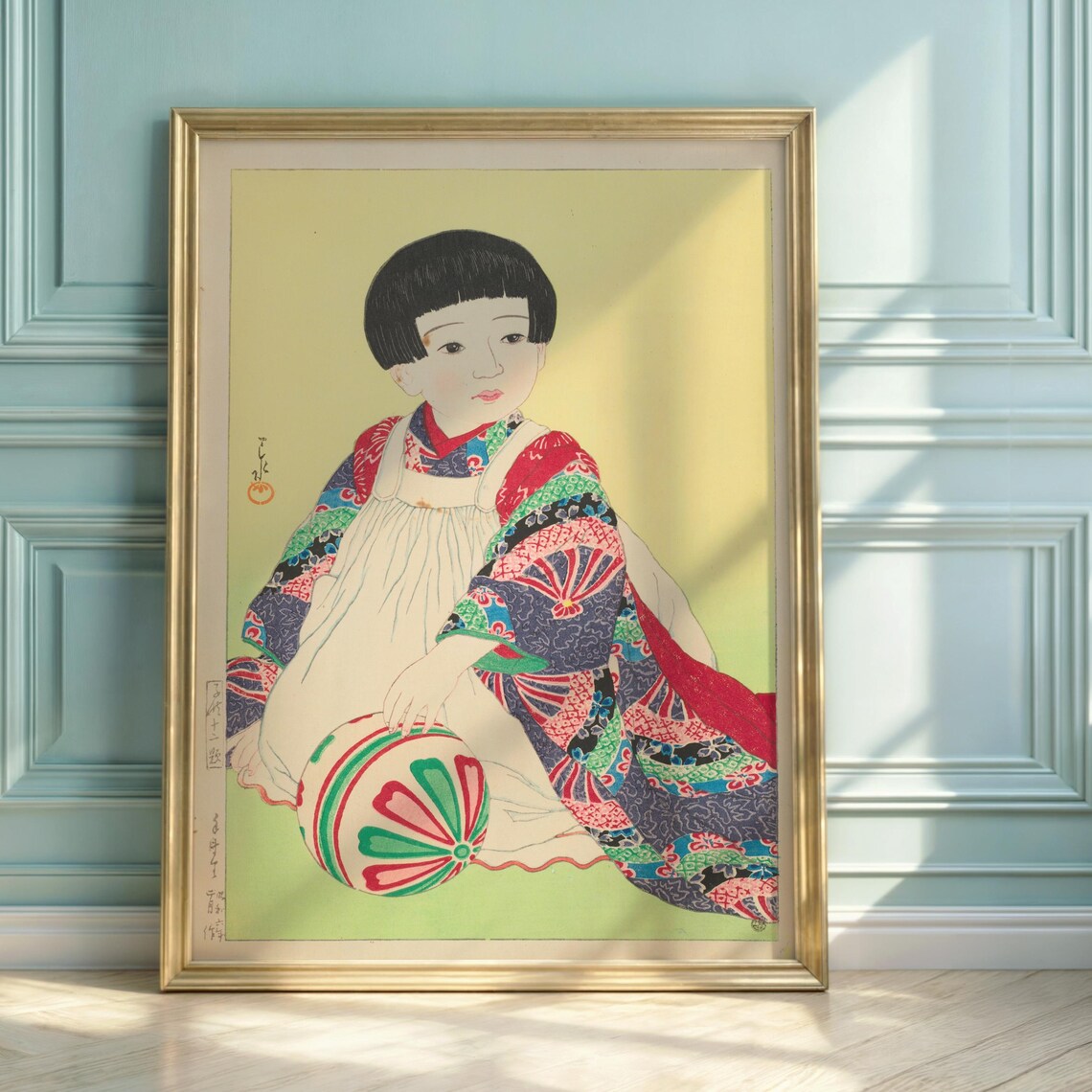 Hasui Kawase Japanese Girl Kimono Temari Woodblock Art Print