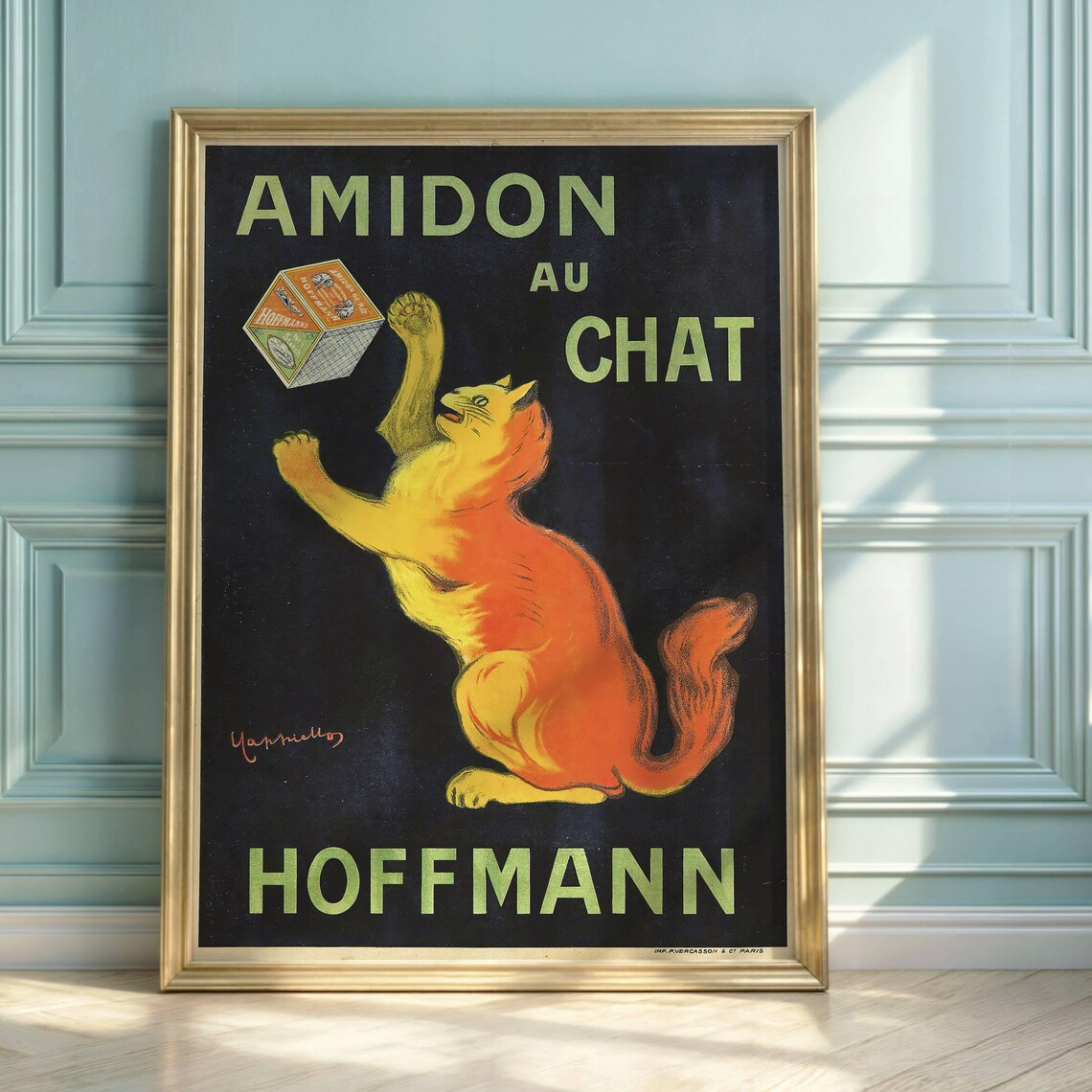 Amidon au Chat Hoffmann Vintage French Cat Advertising Art Poster