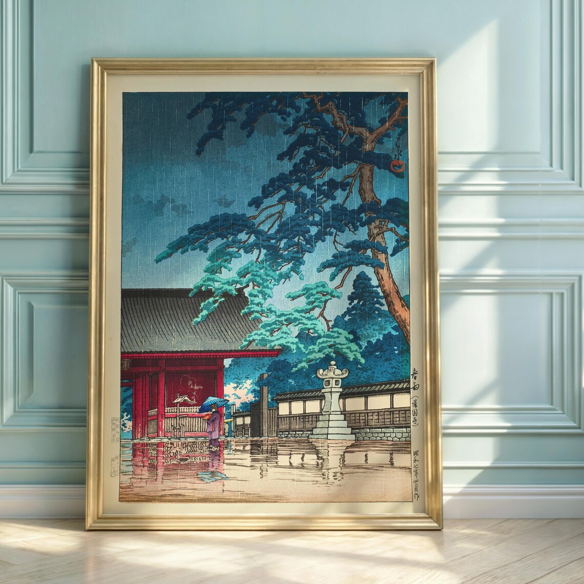Hasui Kawase Rain at Gokokuji Temple Japanese Woodblock Art Poster
