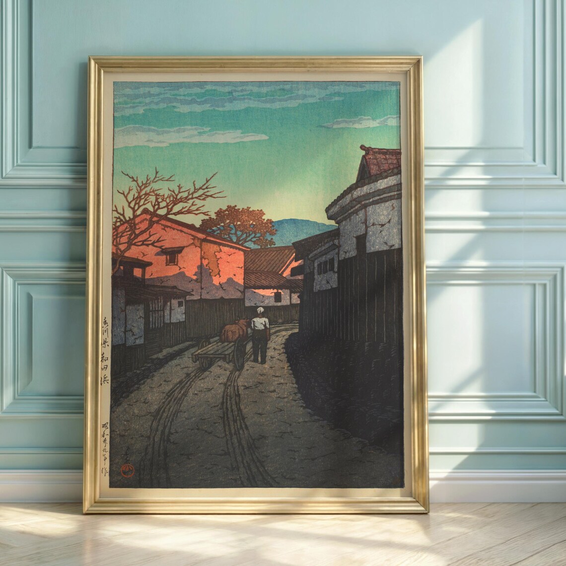 Hasui Kawase Japanese Village Street Dusk Woodblock Art Poster