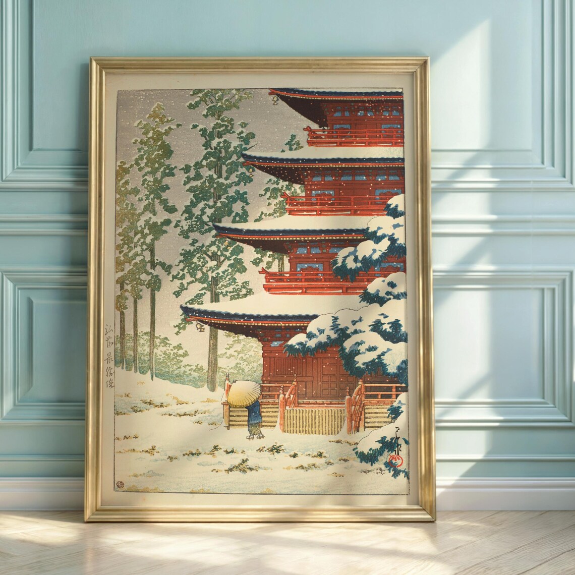 Hasui Kawase Saishoin Temple Snowy Red Pagoda Japanese Art Poster