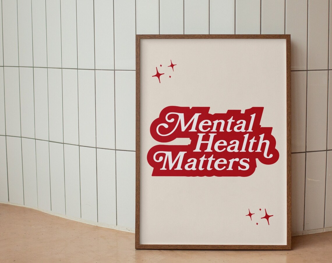 Mental Health Matters Red Retro Typography Self Love Quote Poster