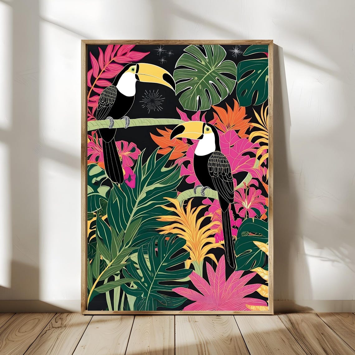Two Toucans Among Tropical Leaves Bold Botanical Jungle Poster