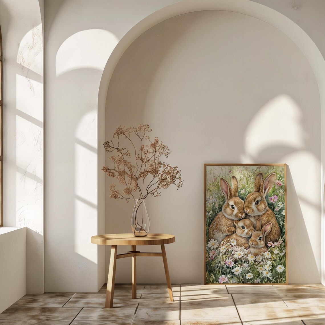 Cute Bunny Family Farmhouse Rabbit Art Antique Bunny Oil Painting Mom Dad Baby Art Vintage Hare Happy Easter Poster Light Academia Decor - Image 3