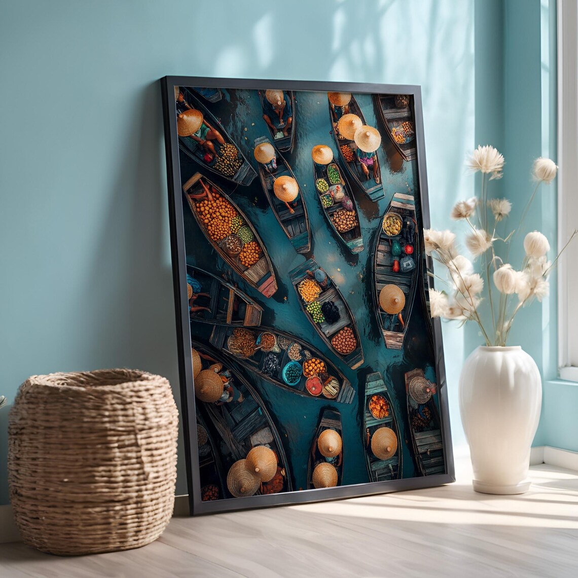 Floating Market Boats Aerial Fruit Vendors Asia Travel Poster - Image 3