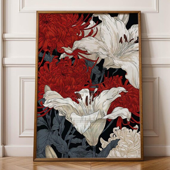 Modern Botanical Poster Asian Flower Art For Home Decor Chrysanthemum Print