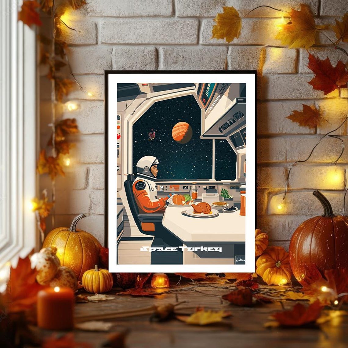 Space Turkey Astronaut's Thanksgiving Dinner in Orbit Poster - Image 2