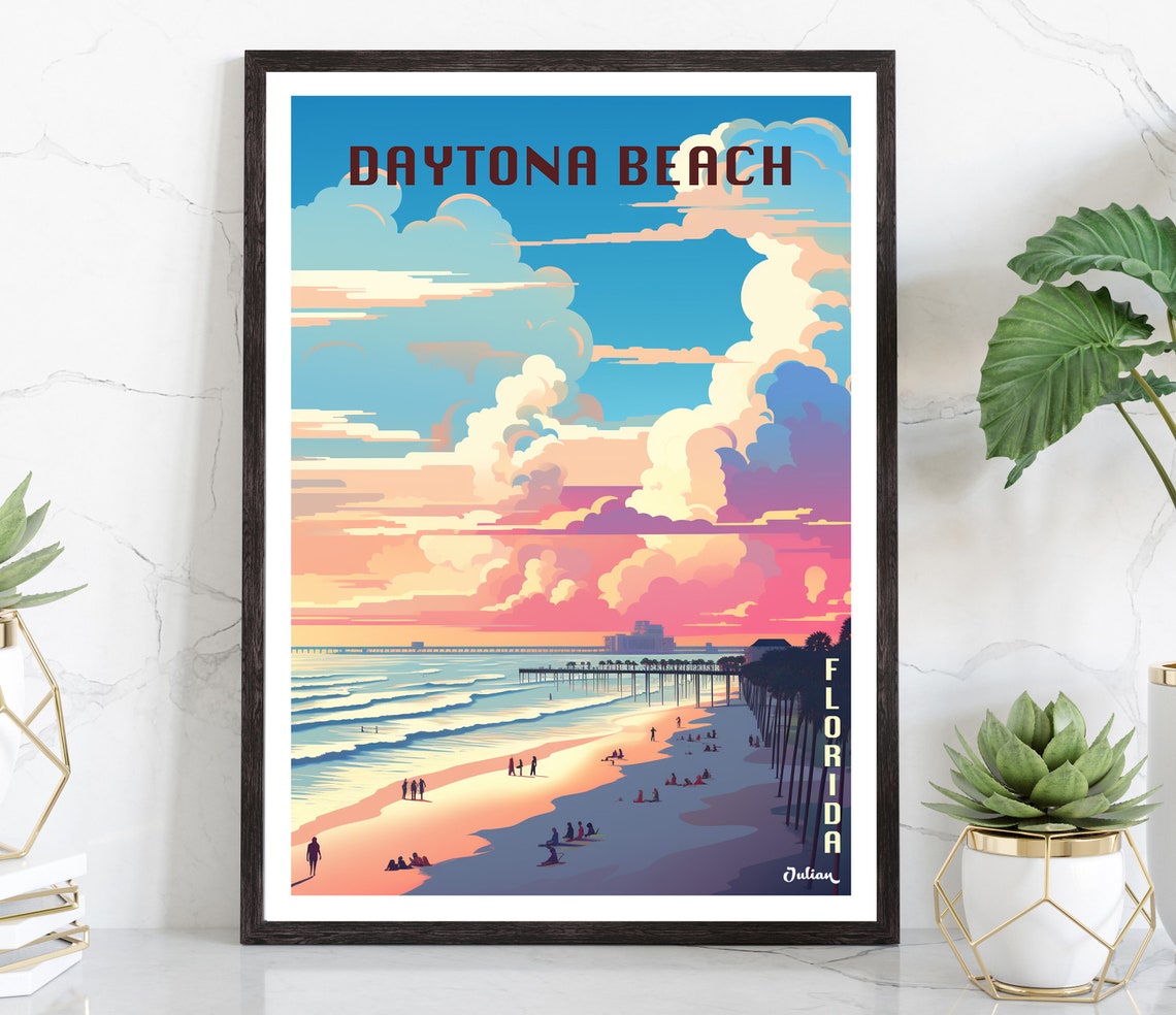 Daytona Beach Pier at Sunset Under Pastel Clouds Travel Poster