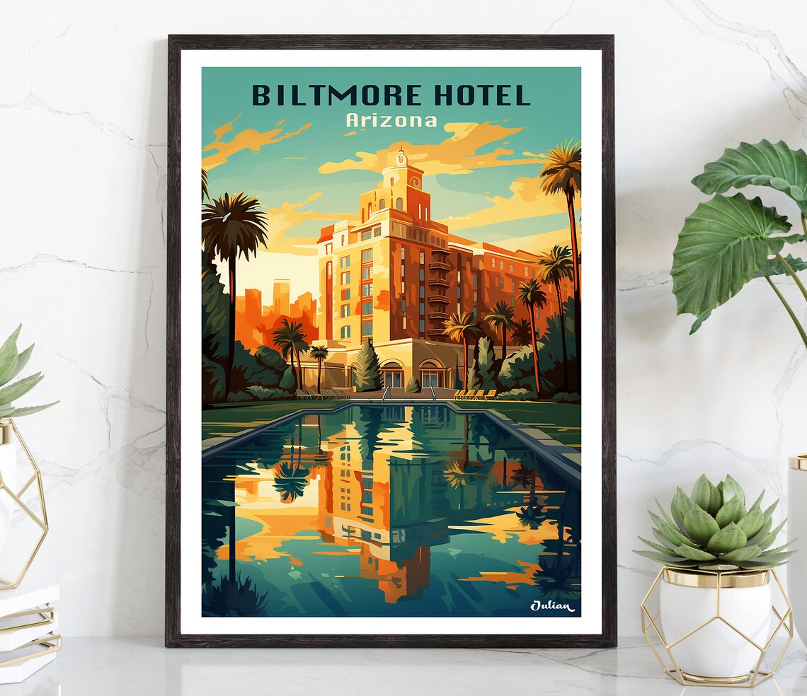 Biltmore Hotel Arizona Historic Resort Pool Sunset Travel Poster