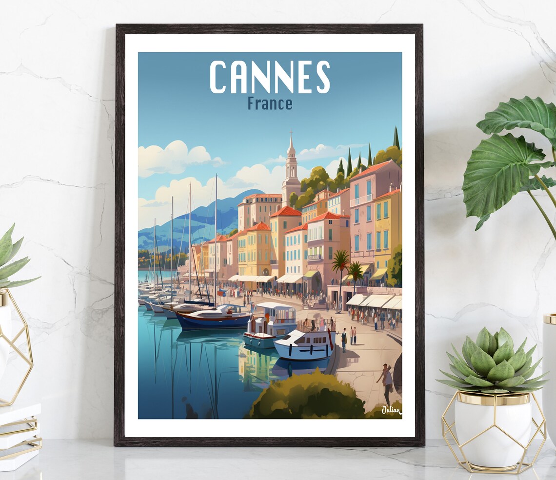 Cannes France Harbor Sailboats Promenade French Riviera Travel Poster