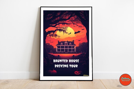 Haunted House Driving Tour Mansion Under Full Moon Halloween Poster