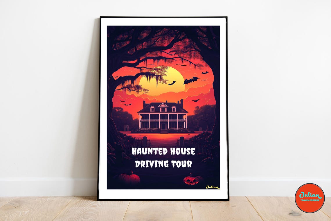 Haunted House Driving Tour Mansion Under Full Moon Halloween Poster