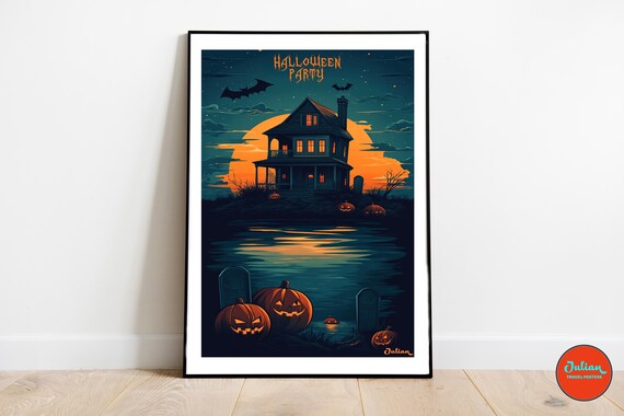 Halloween Party Haunted Hill House Under a Giant Moon Poster