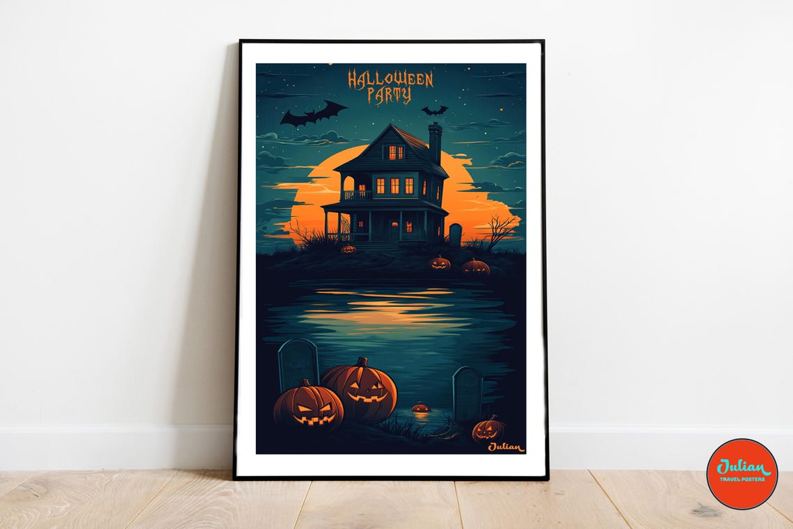 Halloween Party Haunted Hill House Under a Giant Moon Poster