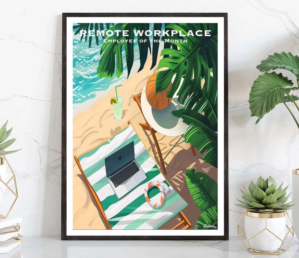 Remote Workplace Employee of the Month Beach Office Funny Poster
